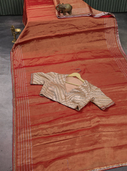 Maroon Tissue Designer Saree With Embroidery Readymade Blouse