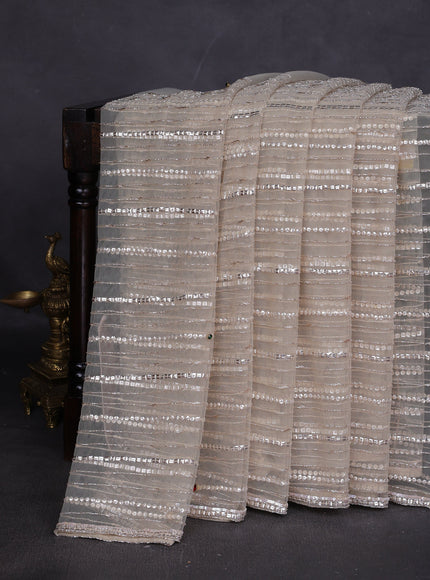 Beige Netted Designer Saree With Embroidery Readymade Blouse