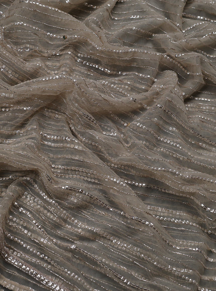 Beige Netted Designer Saree With Embroidery Readymade Blouse