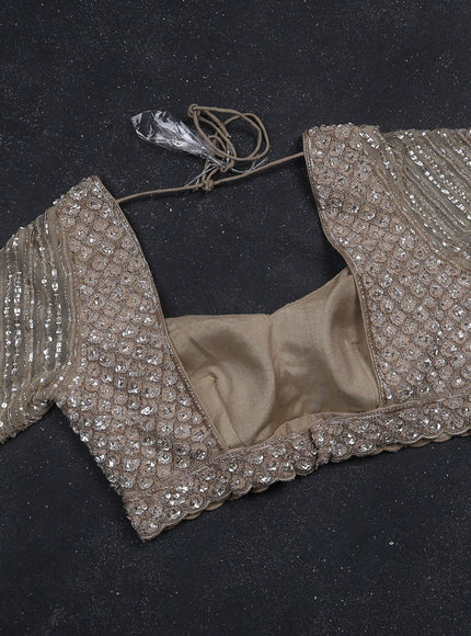 Beige Netted Designer Saree With Embroidery Readymade Blouse
