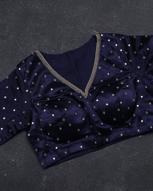 Sky Blue-Navy Blue Tussar Designer Saree With Brocade Readymade Blouse