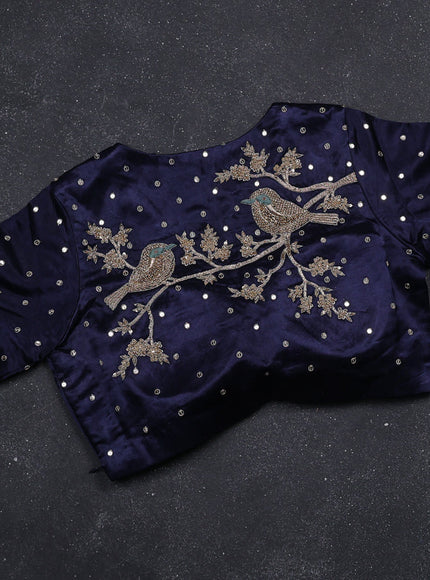 Sky Blue-Navy Blue Tussar Designer Saree With Brocade Readymade Blouse