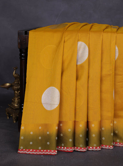 Mustard Yellow Tussar Designer Saree With Brocade Readymade Blouse
