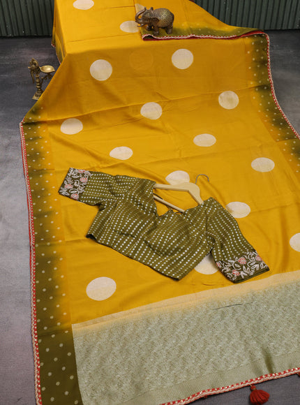 Mustard Yellow Tussar Designer Saree With Brocade Readymade Blouse
