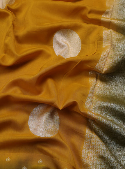 Mustard Yellow Tussar Designer Saree With Brocade Readymade Blouse