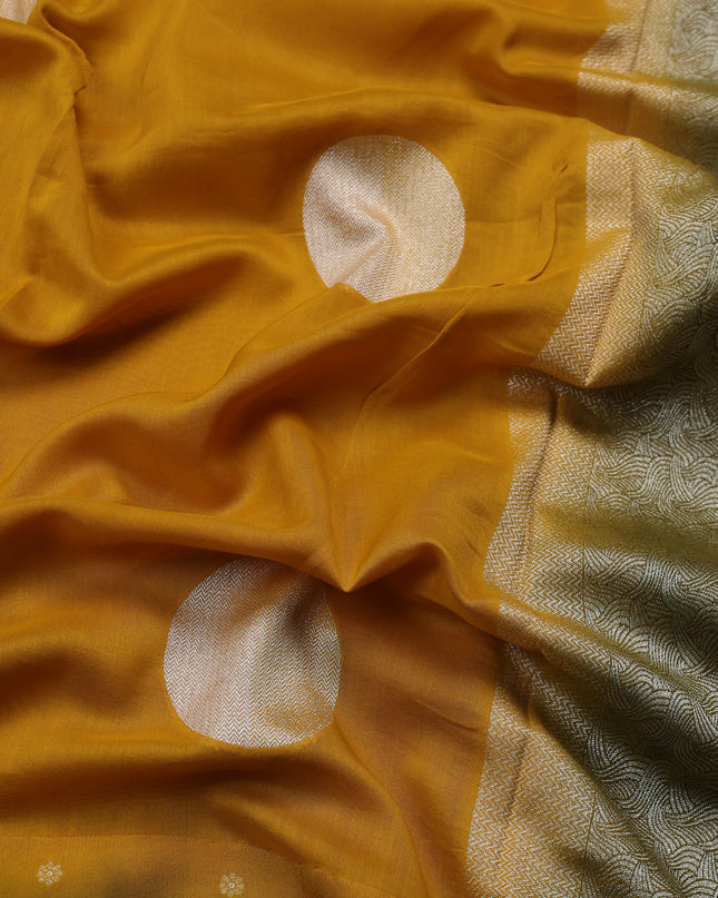 Mustard Yellow Tussar Designer Saree With Brocade Readymade Blouse