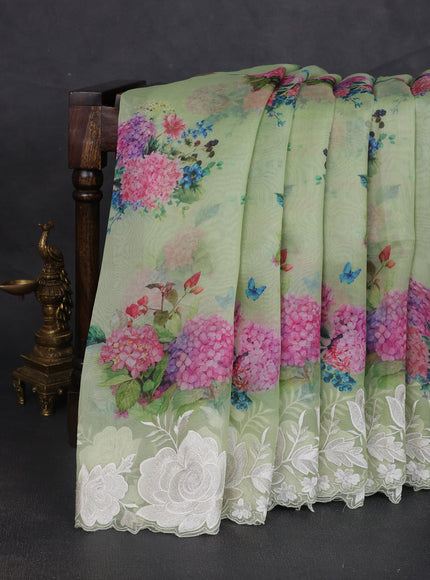 Pista Green Organza Embroidery Saree