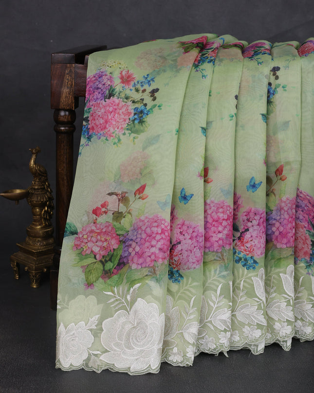 Pista Green Organza Embroidery Saree
