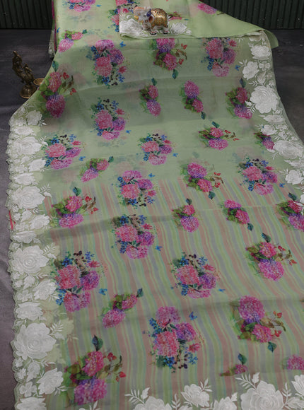 Pista Green Organza Embroidery Saree