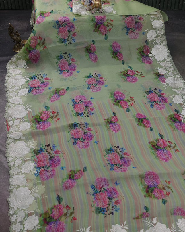 Pista Green Organza Embroidery Saree