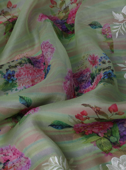 Pista Green Organza Embroidery Saree