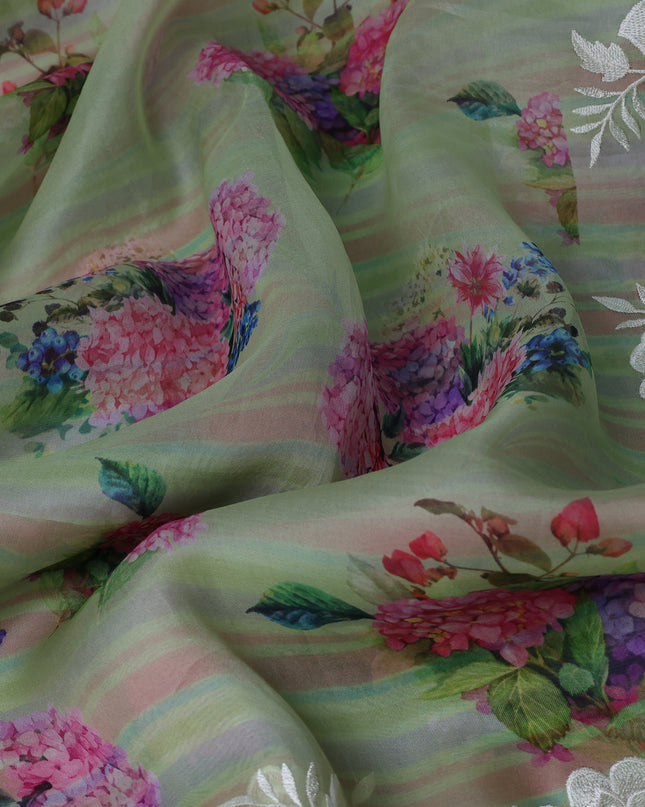 Pista Green Organza Embroidery Saree