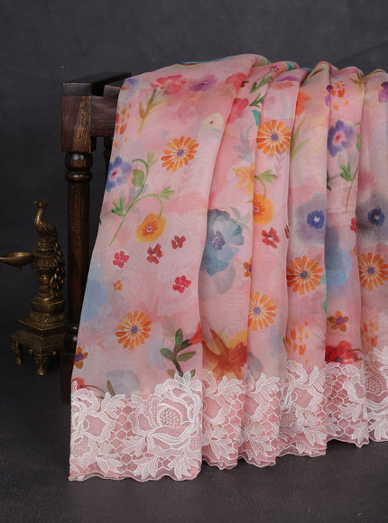 Peach Organza Embroidery Saree
