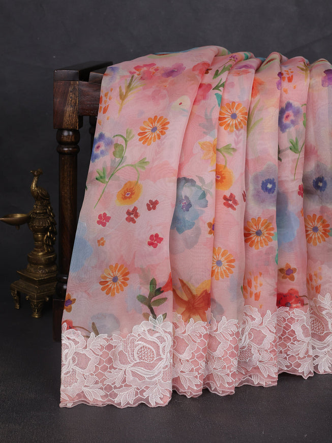 Peach Organza Embroidery Saree
