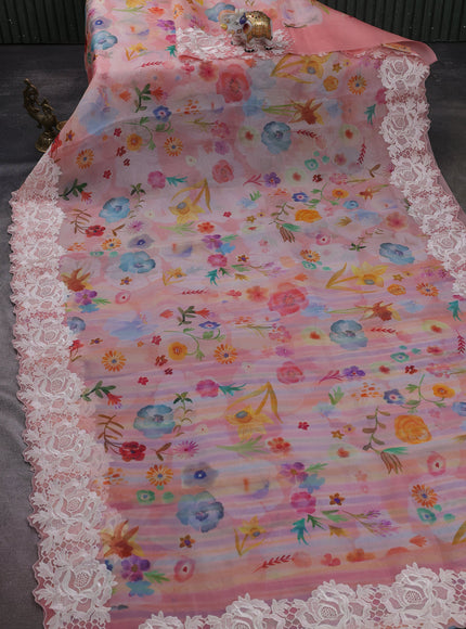 Peach Organza Embroidery Saree