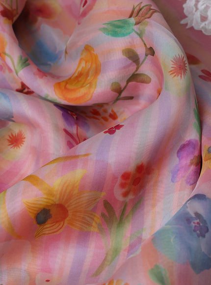 Peach Organza Embroidery Saree