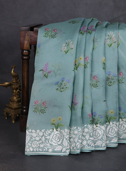 Sea Green Organza Embroidery Saree