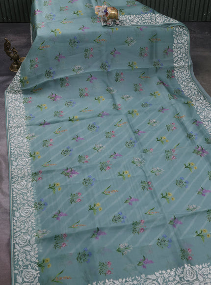 Sea Green Organza Embroidery Saree