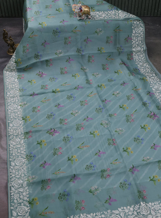 Sea Green Organza Embroidery Saree