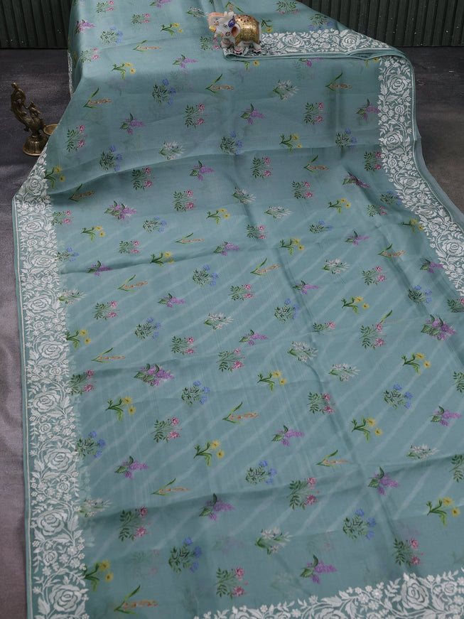 Sea Green Organza Embroidery Saree