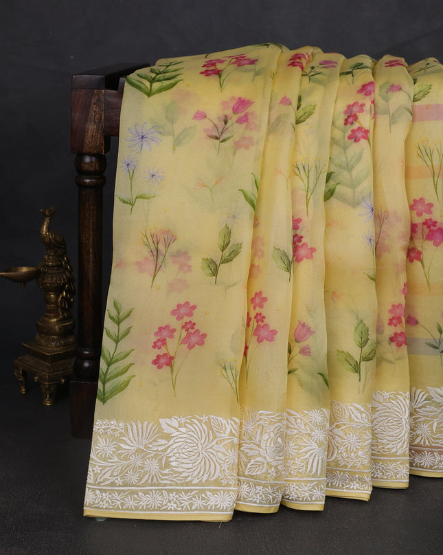 Yellow Organza Embroidery Saree
