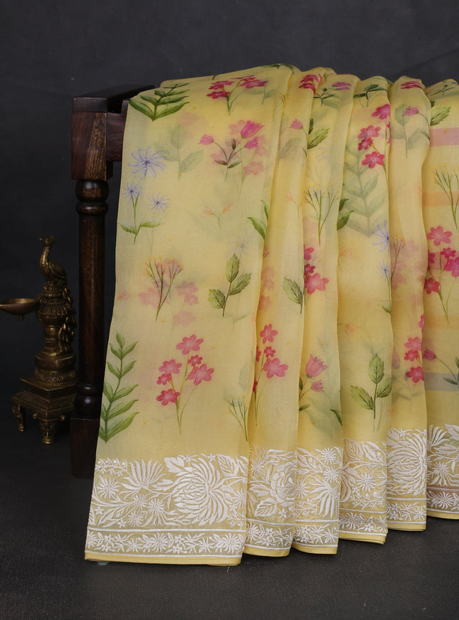 Yellow Organza Embroidery Saree