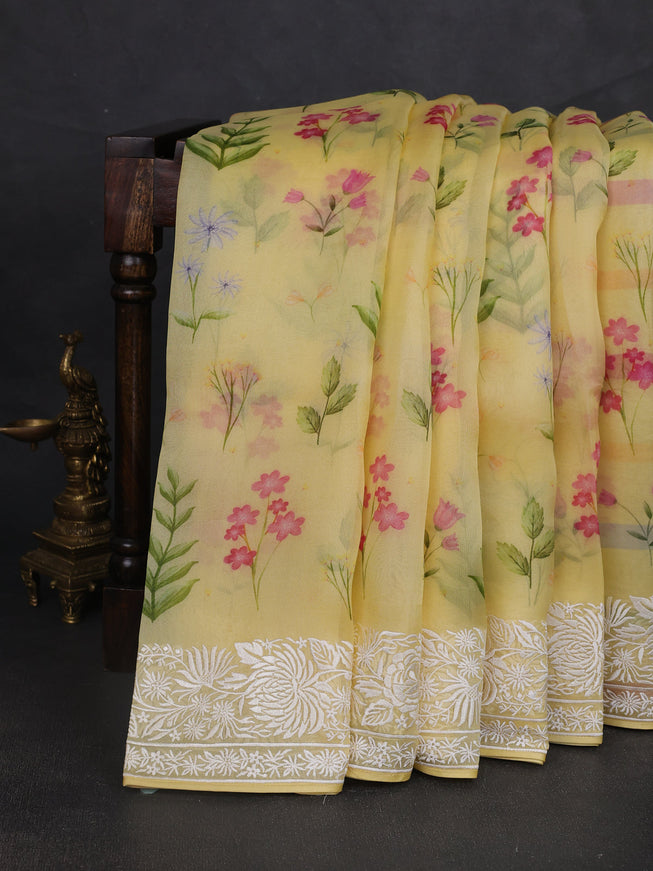 Yellow Organza Embroidery Saree