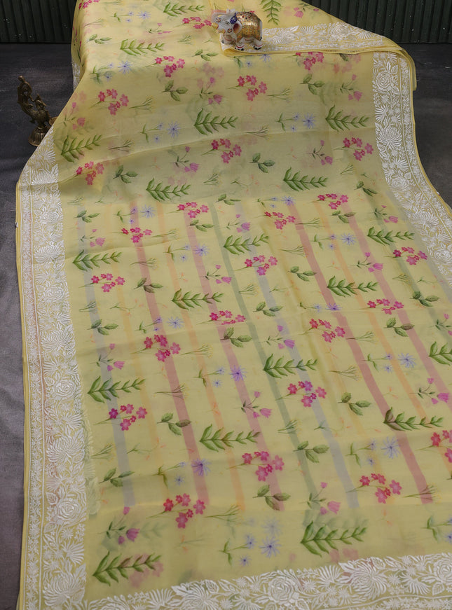 Yellow Organza Embroidery Saree