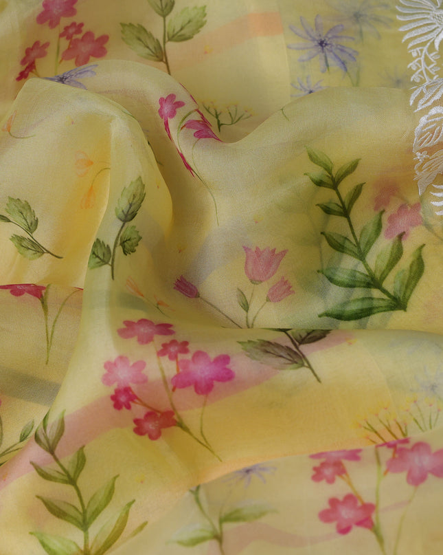 Yellow Organza Embroidery Saree