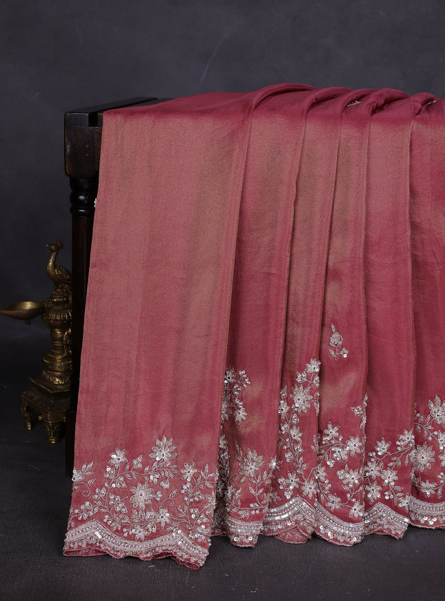 Gazri Pink Georgette Tissue Embroidery Saree