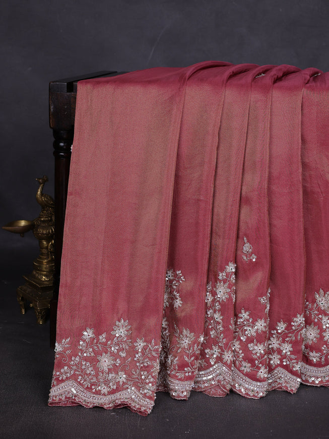 Gazri Pink Georgette Tissue Embroidery Saree