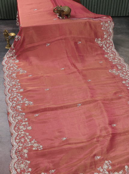 Gazri Pink Georgette Tissue Embroidery Saree