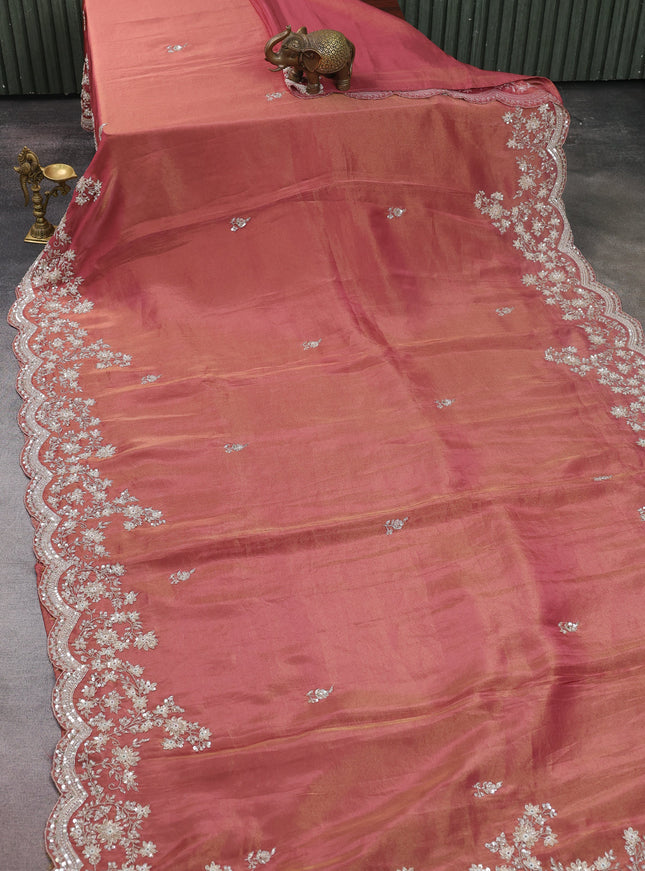 Gazri Pink Georgette Tissue Embroidery Saree