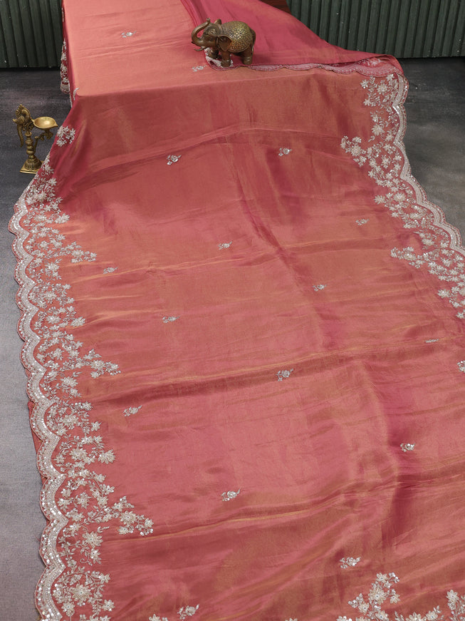 Gazri Pink Georgette Tissue Embroidery Saree