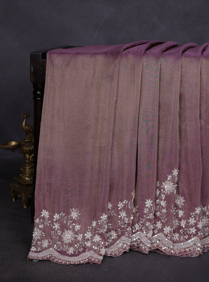 Dark Levender Georgette Tissue Embroidery Saree