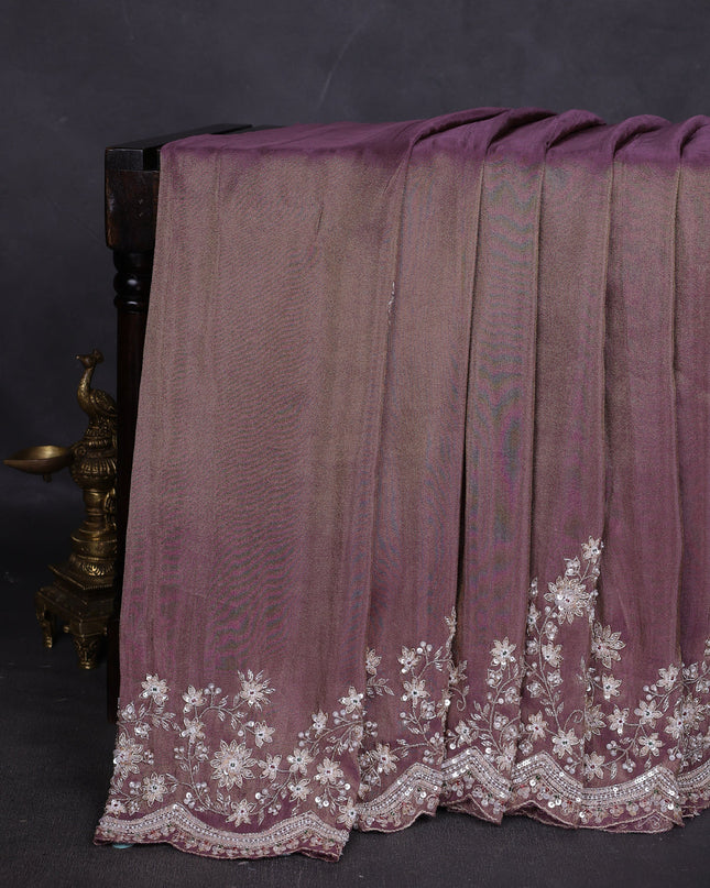 Dark Levender Georgette Tissue Embroidery Saree