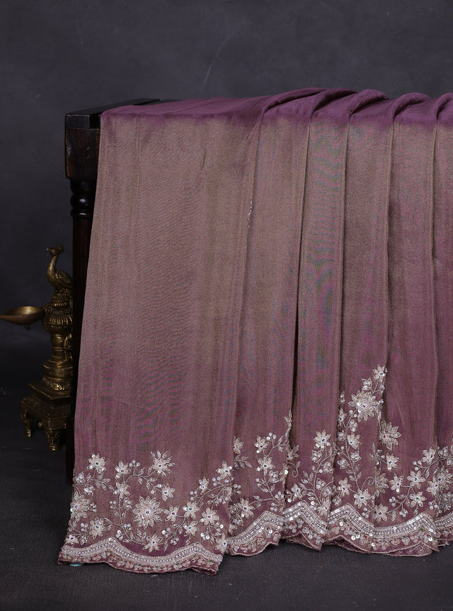 Dark Levender Georgette Tissue Embroidery Saree