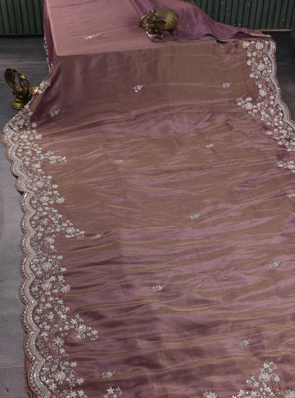 Dark Levender Georgette Tissue Embroidery Saree