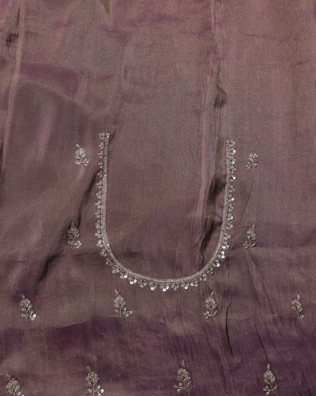 Dark Levender Georgette Tissue Embroidery Saree