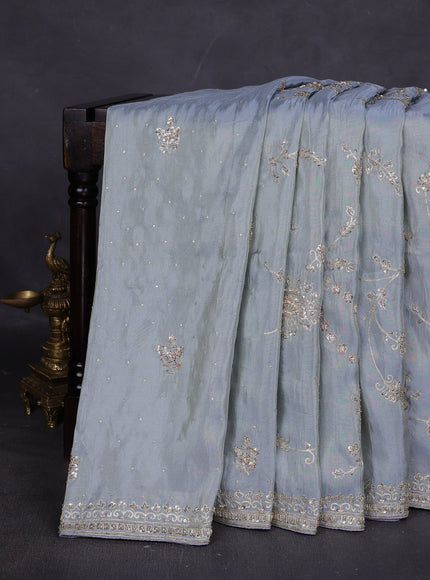 Pastel Blue Georgette Tissue Embroidery Saree
