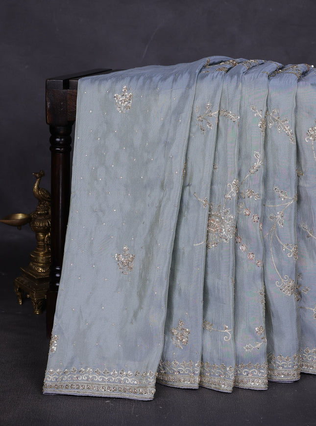 Pastel Blue Georgette Tissue Embroidery Saree