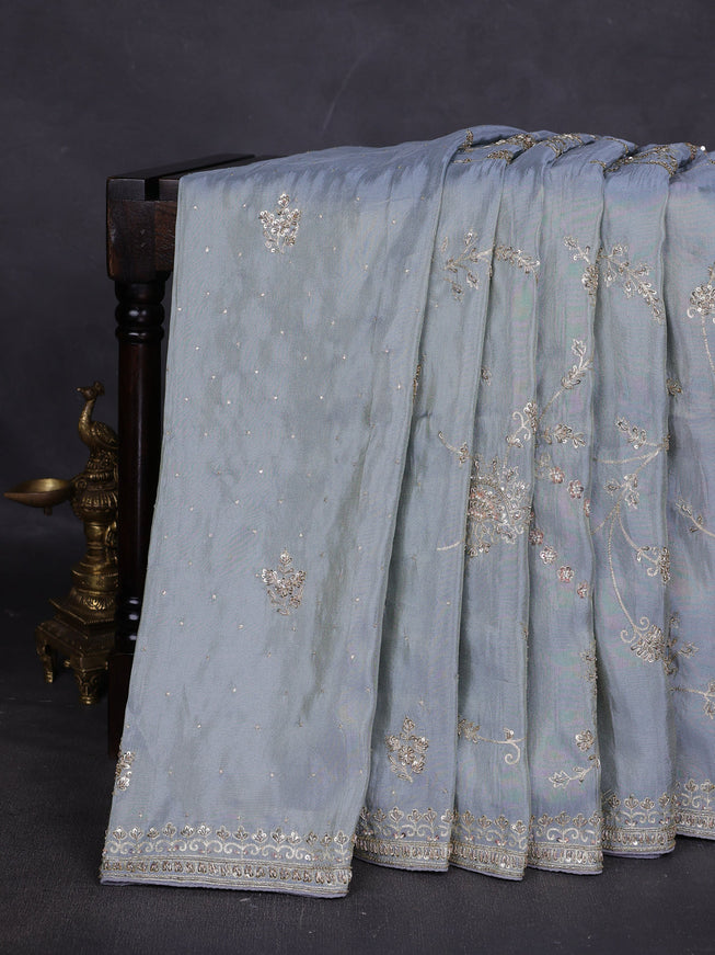 Pastel Blue Georgette Tissue Embroidery Saree