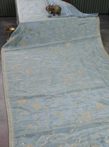 Pastel Blue Georgette Tissue Embroidery Saree