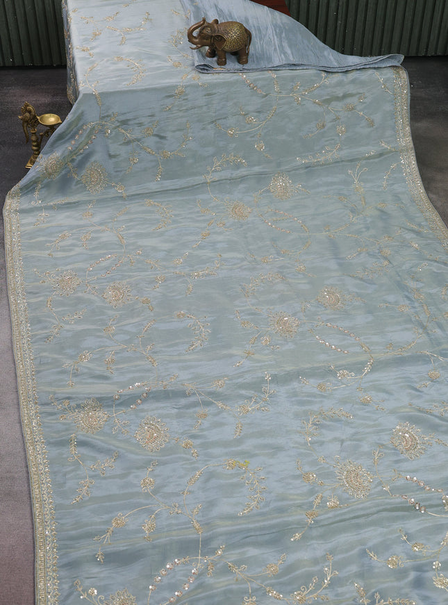 Pastel Blue Georgette Tissue Embroidery Saree
