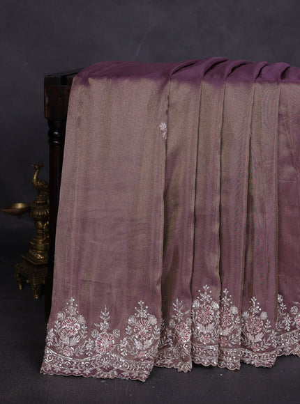 Dark Levender Georgette Tissue Embroidery Saree