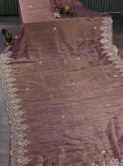 Dark Levender Georgette Tissue Embroidery Saree