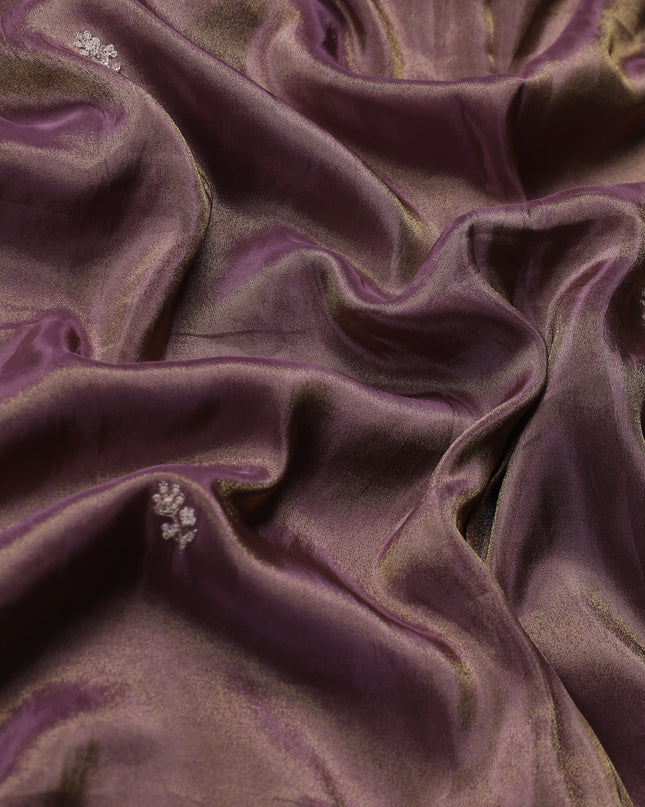 Dark Levender Georgette Tissue Embroidery Saree