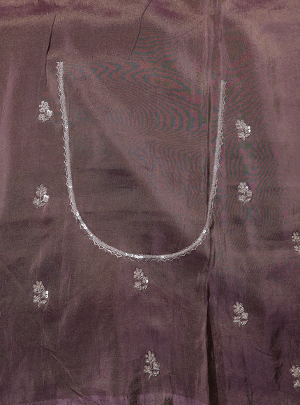 Dark Levender Georgette Tissue Embroidery Saree