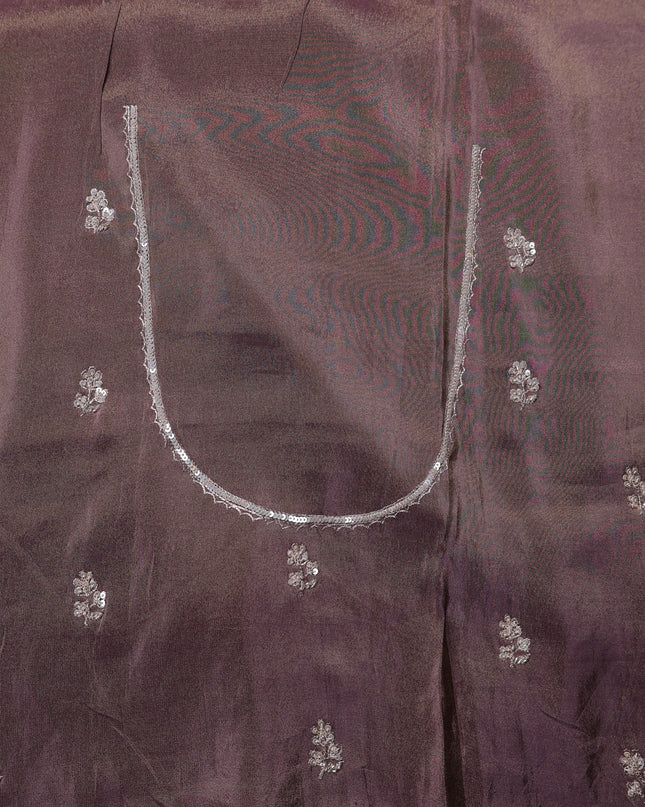 Dark Levender Georgette Tissue Embroidery Saree