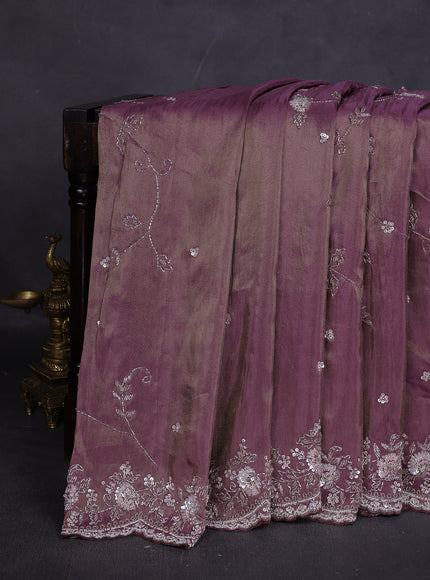 Dark Levender Georgette Tissue Embroidery Saree